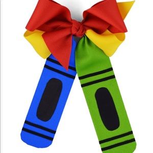 Blue & Green Crayon Bow Clip